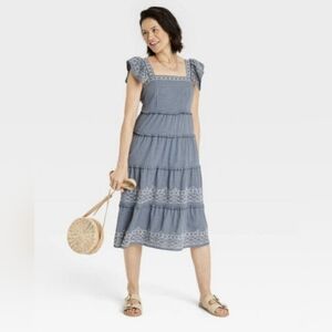 Knox Rose Gray Midi Sundress with Flutter Sleeves